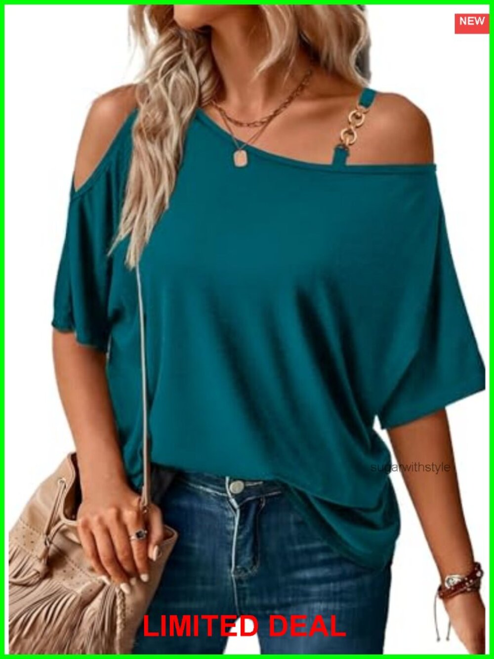 Womens Off Shoulder Cold Shoulder Top Short Sleeve Loose Fit Blouse